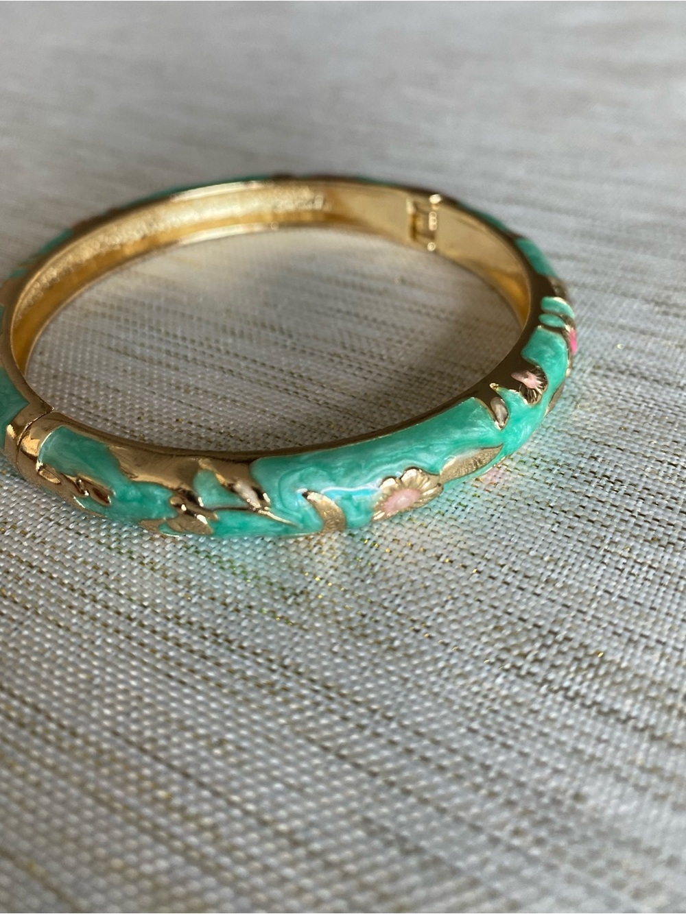 Gold-Tone Green Enamel Floral Bangle Bracelet